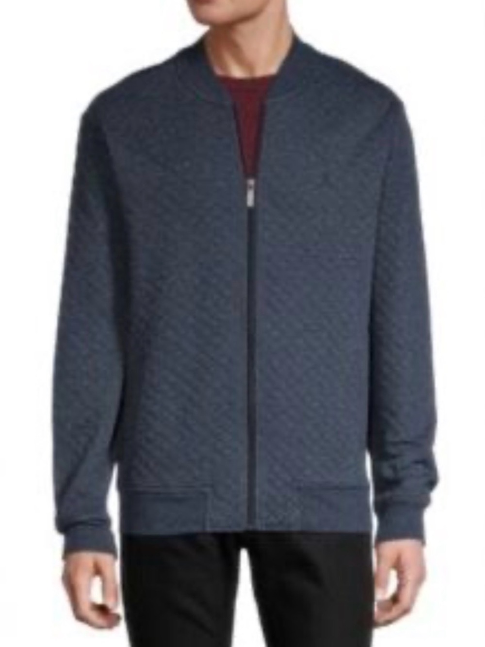 Original Penguin Quilted Blue Bomber Cardigan Sweater Men's Size L